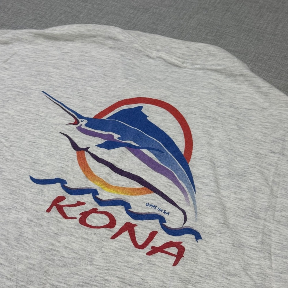 Kona Vintage T-Shirt Mens XL Gray Marlin Graphic Crew Neck Cotton Blend